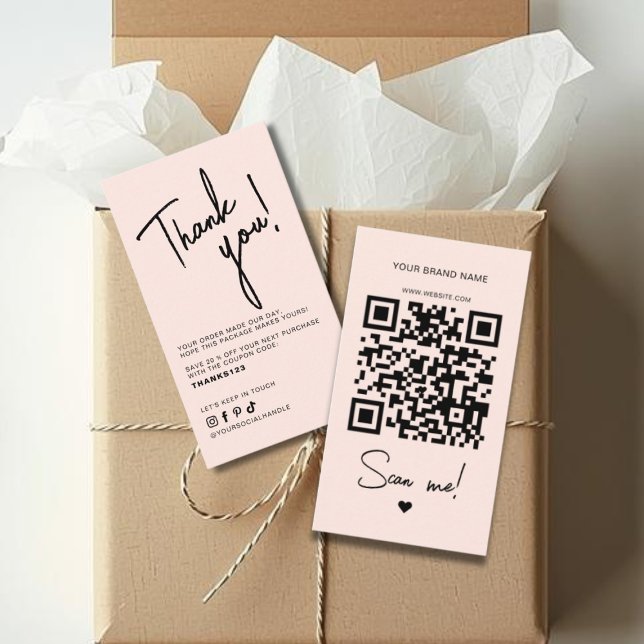 Modern blush pink order thank you QR code Business Card (Creator Uploaded)