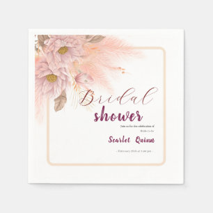 Modern blush pink pampas grass bridal shower napkin