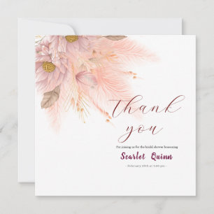 Modern blush pink pampas grass bridal shower thank you card
