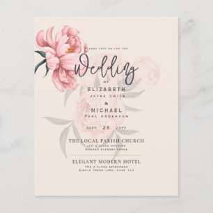 Modern Blush Pink Peonies Floral Wedding Invite Flyer