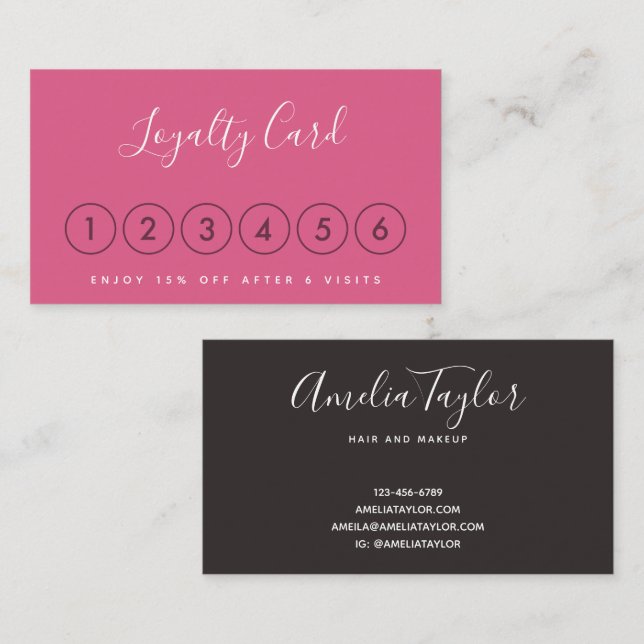 Modern blush pink peony loyalty business cards (Front/Back)