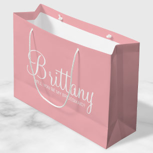 Modern Blush Pink Personalised Bridesmaid Proposal Large Gift Bag