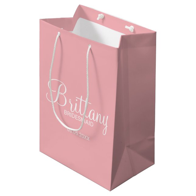 Modern Blush Pink Personalised Bridesmaids Medium Gift Bag (Front Angled)