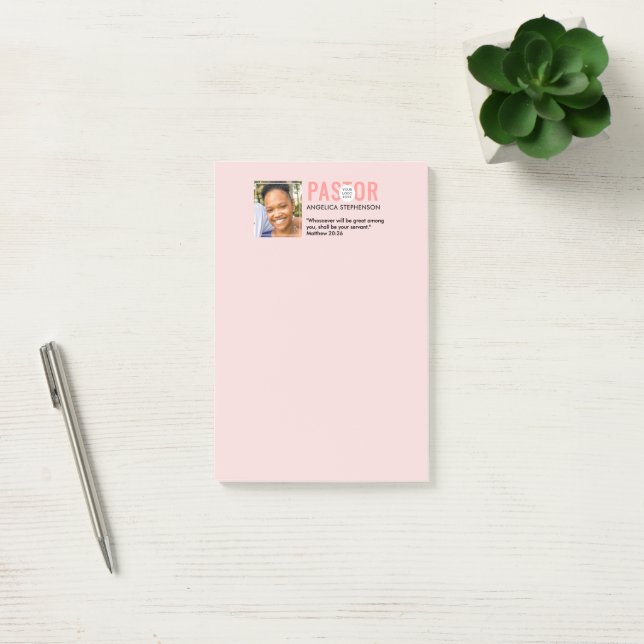 Modern Blush Pink Photo Church Pastor  Post-it Notes (Office)