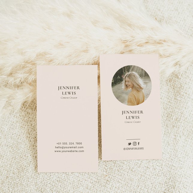 Modern Blush Pink Photo Social Media Business Card (Creator Uploaded)