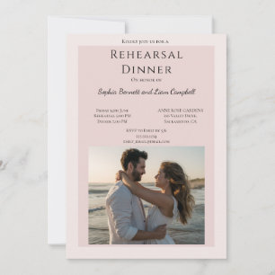 Modern blush pink photo wedding rehearsal invitation