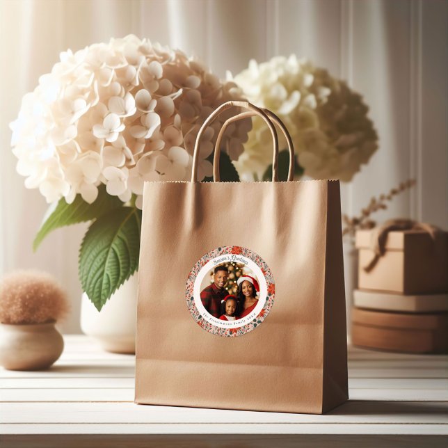 Modern Blush Pink Poinsettia Flowers Christmas Classic Round Sticker (Poinsettia Season Round Christmas Photo Sticker blush pink)