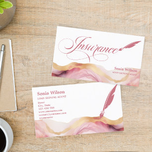 Modern Blush Pink Professional Insurance Agent Business Card