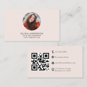 Modern Blush Pink Professional Photo QR Code Business Card