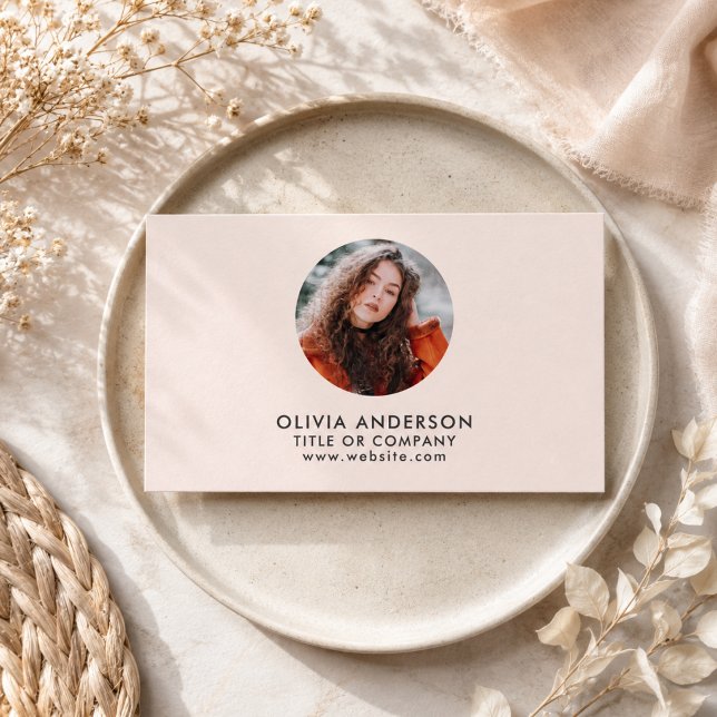 Modern Blush Pink Professional Photo QR Code Business Card (Modern Blush Pink Professional Photo QR Code Business Card)