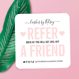 Modern Blush Pink Refer A Friend Logo Referral Square Business Card