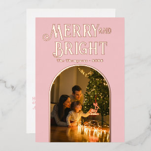 Modern Blush Pink & Rose Gold Christmas Photo