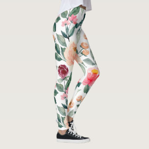 Modern Blush Pink Roses Floral Leggings
