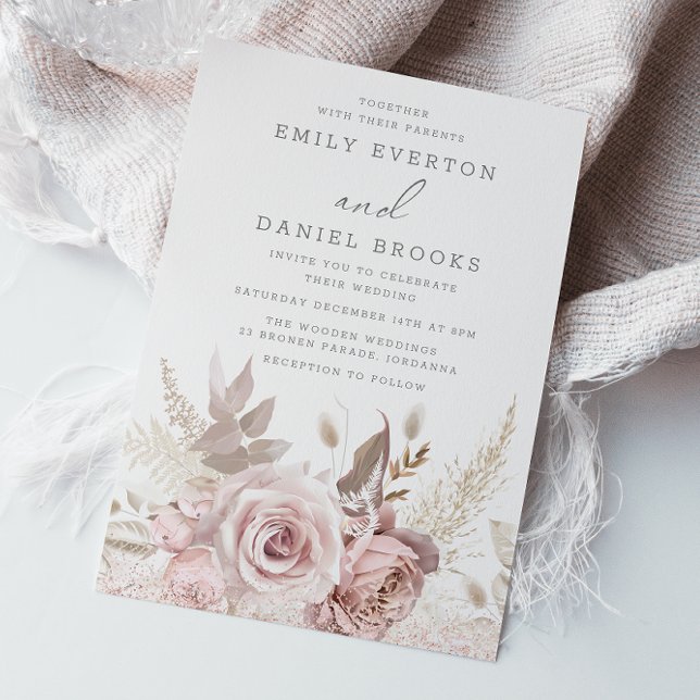 Modern Blush Pink Roses Wedding Invitation (Creator Uploaded)