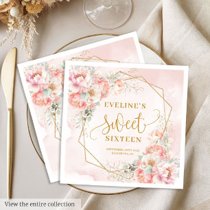 Modern Blush Pink Sage Gold Floral Sweet Sixteen  Napkin