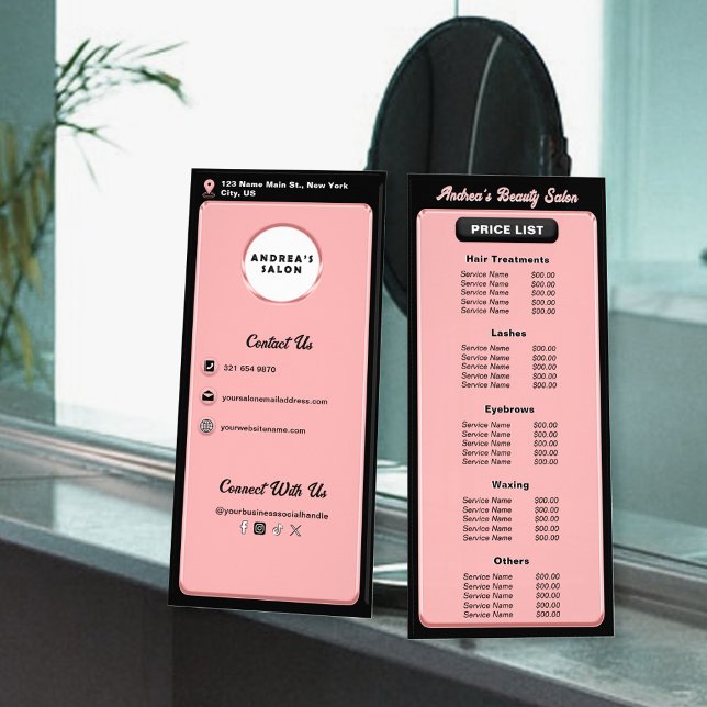 Modern Blush Pink Salon Logo Services Professional Rack Card (Creator Uploaded)