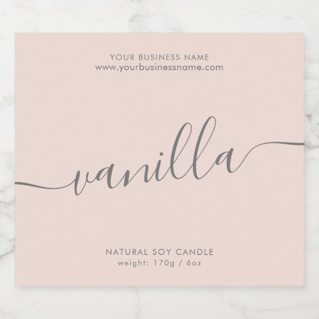 Modern blush pink script candle product label (Single Label)