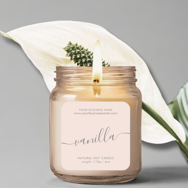 Modern blush pink script candle product label (Creator Uploaded)