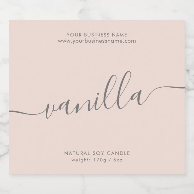 Modern blush pink script candle product label (Single Label)