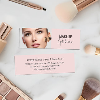 Modern Blush Pink Script Font Makeup Artist Photo Mini Business Card