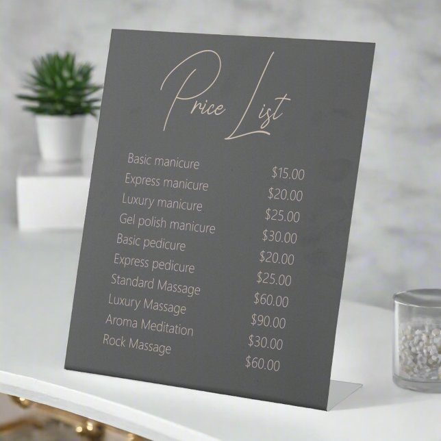 Modern Blush Pink Script Grey Manicurist Nail Spa Pedestal Sign (Creator Uploaded)