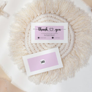 Modern Blush Pink Script Heart Thank You Business Card