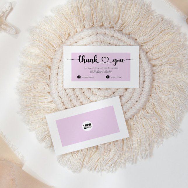 Modern Blush Pink Script Heart Thank You Business Card (Creator Uploaded)