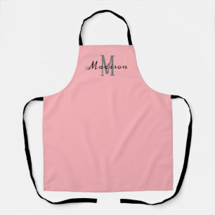 Modern Blush Pink Script Monogram Personalised Apron