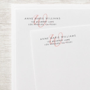Modern Blush Pink Script Monogram Return Address Envelope