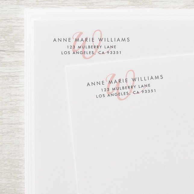 Modern Blush Pink Script Monogram Return Address Envelope (Creator Uploaded)