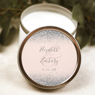 Modern Blush Pink Silver Glitter Edge Wedding Classic Round Sticker