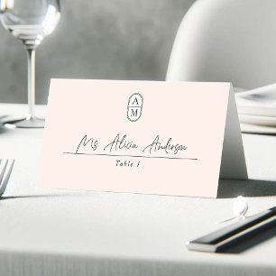 Modern blush pink, Simple arch initials wedding  Place Card