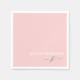 Modern Blush Pink Simple Script Monogram Name Napkin