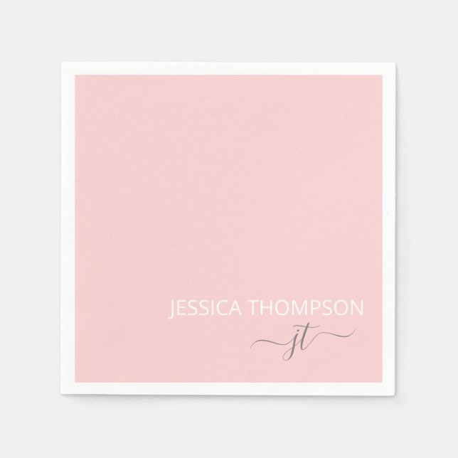 Modern Blush Pink Simple Script Monogram Name  Napkin (Front)