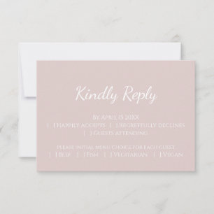 Modern Blush pink simple wedding contemporary RSVP Card