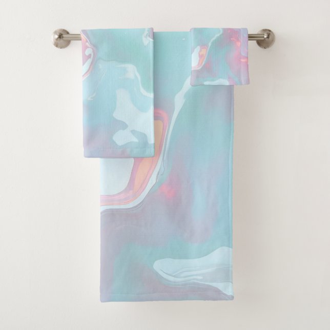 Modern Blush Pink Soft Mint Gold Luxury Collection Bath Towel Set (Insitu)