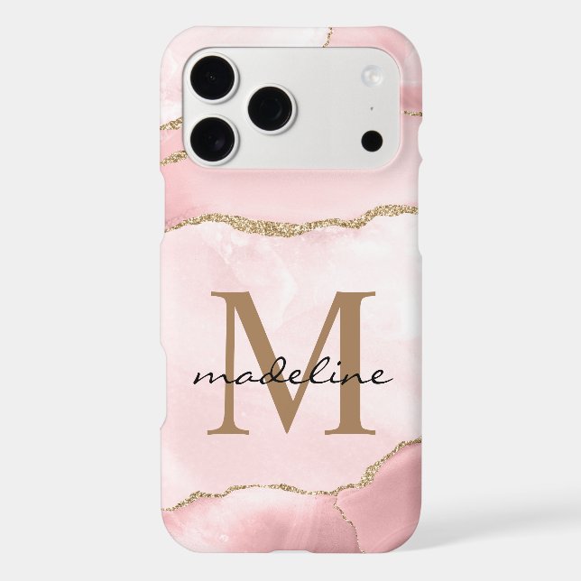 Modern Blush Pink Stone Agate Marble Monogram (Back)