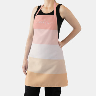 Modern blush pink striped script name apron