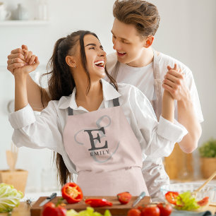 Modern Blush Pink Stylish Monogram Typography Apron