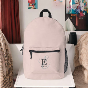 Modern Blush Pink Stylish Monogram Typography Printed Backpack