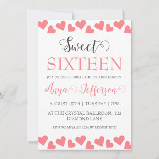 modern blush pink sweet 16 birthday invitations