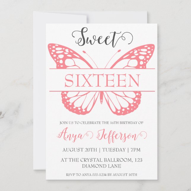 modern blush pink sweet 16 birthday invitations (Front)