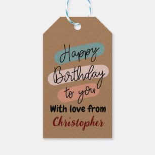 Modern blush pink teal Happy Birthday Gift Tag