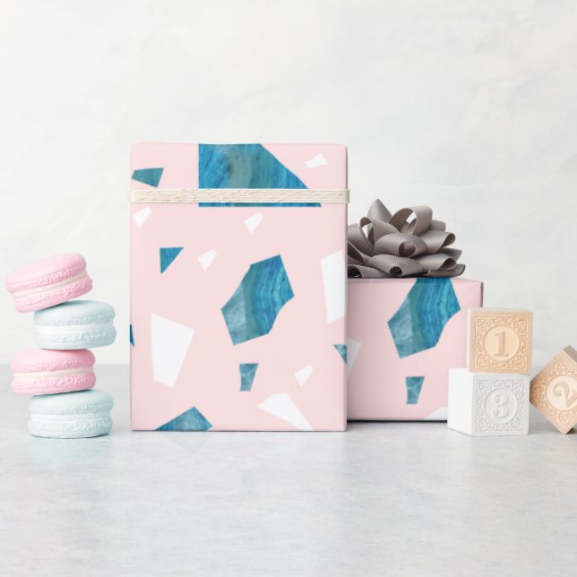 Modern blush pink terrazzo mosaic wrapping paper (Baby Shower)