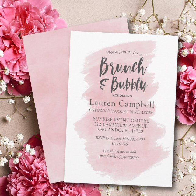 Modern Blush Pink Watercolor Brunch and Bubbly Invitation (Creator Uploaded)