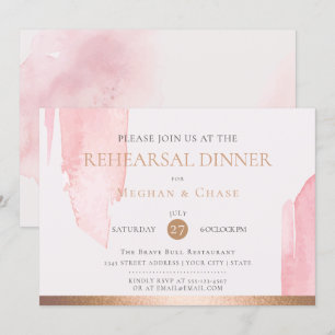 Modern Blush Pink Watercolor Brush Strokes Invitation