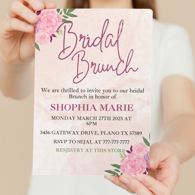 Modern Blush Pink Watercolor Floral Bridal Brunch  Invitation (Creator Uploaded)