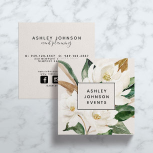 Modern Blush Pink Watercolor Floral Feminine Square Business Card