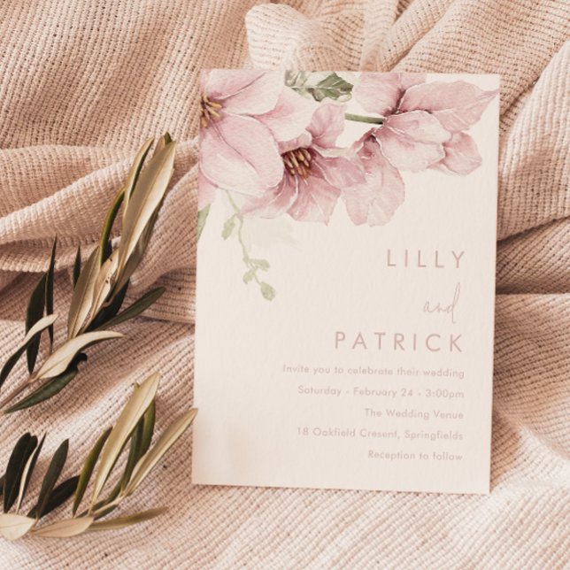 Modern Blush Pink Watercolor Flowers Wedding Invitation (Creator Uploaded)