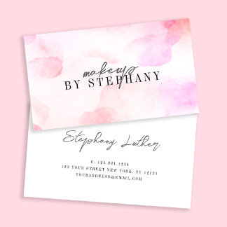 Modern blush pink watercolor makeup artist  business card